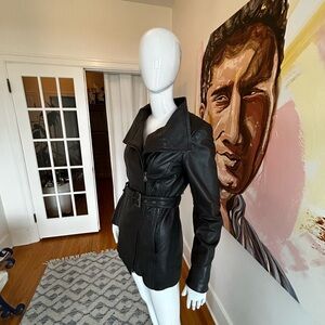 Danier Women's Black Leather Zip up Jacket with Belt